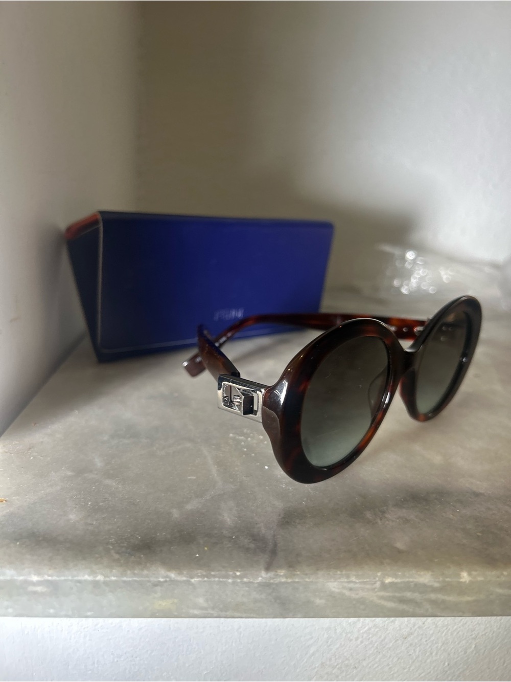 Fendi Tortoiseshell Round Sunglasses with Green Lenses